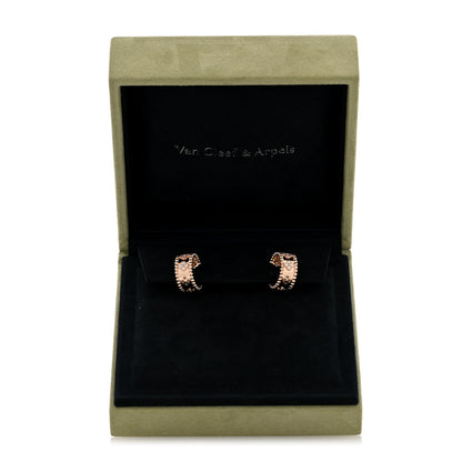 Van Cleef & Arpels 18K Rose Gold Diamond Perlee Clovers Hoop Earrings 5 of 5