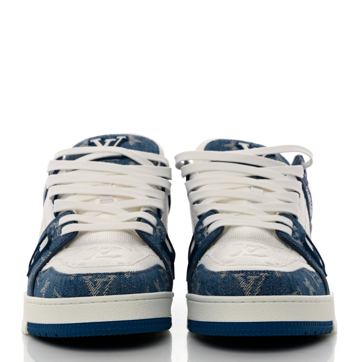 Calfskin Embossed Monogram Denim Mens LV Trainer Sneakers 8.5Blue