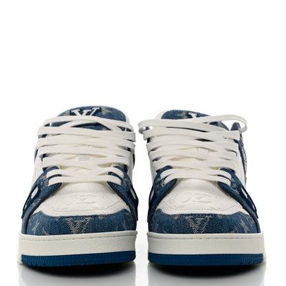 Louis Vuitton Calfskin Embossed Monogram Denim Mens LV Trainer Sneakers 8.5Blue 2 of 8