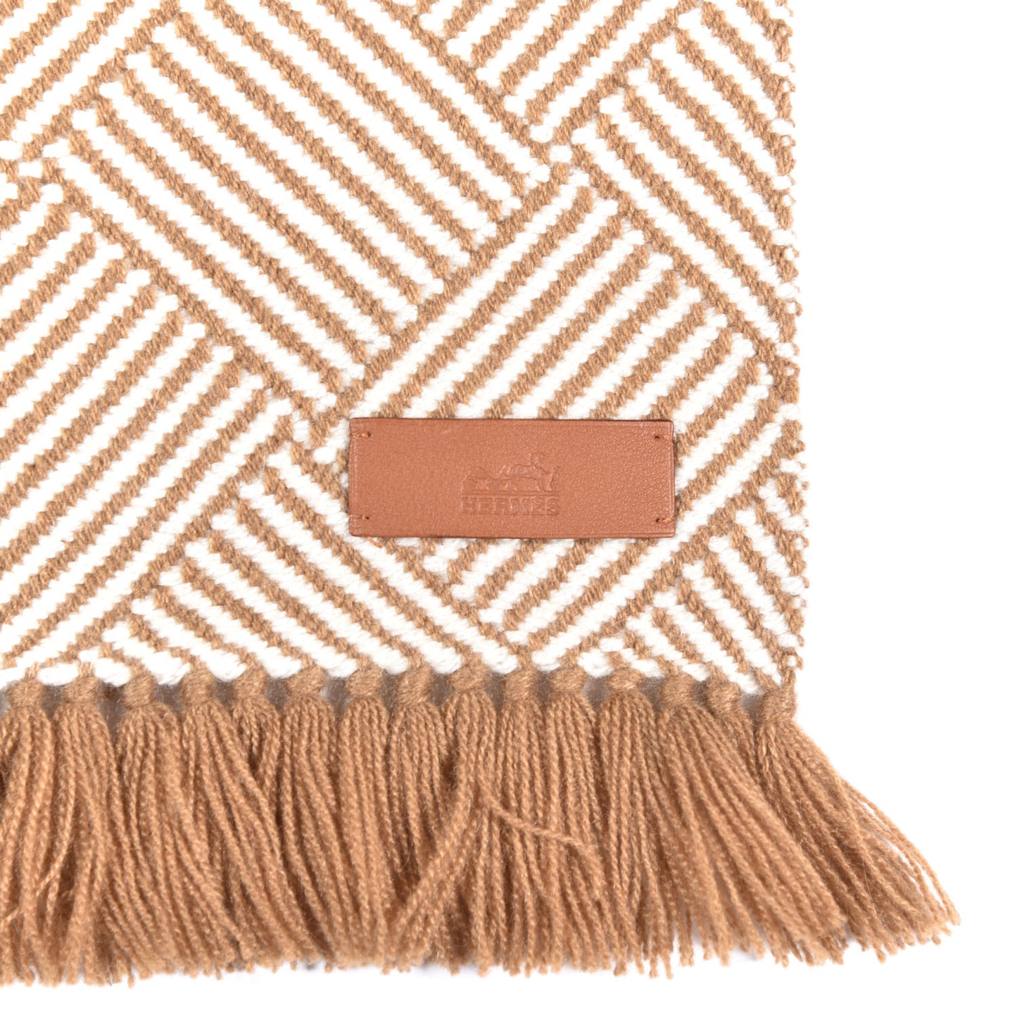 Cashmere Tile Weave Muffler Camel Ecru