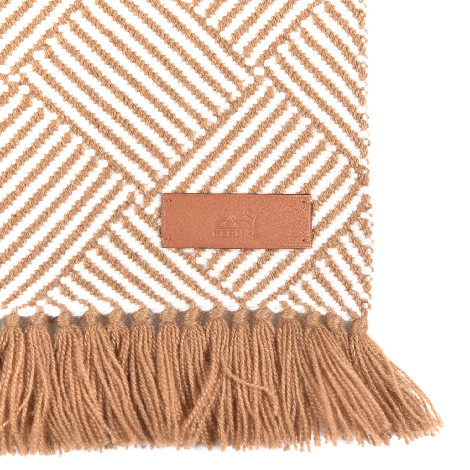 Hermes Cashmere Tile Weave Muffler Camel Ecru 4 of 5