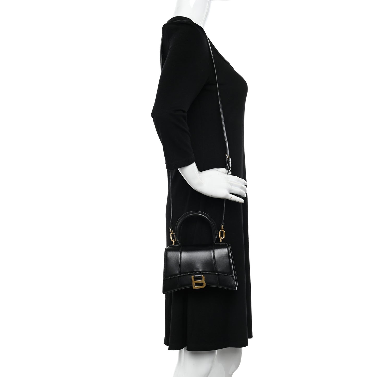 Shiny Box Calfskin Hourglass Top Handle Bag XS Black