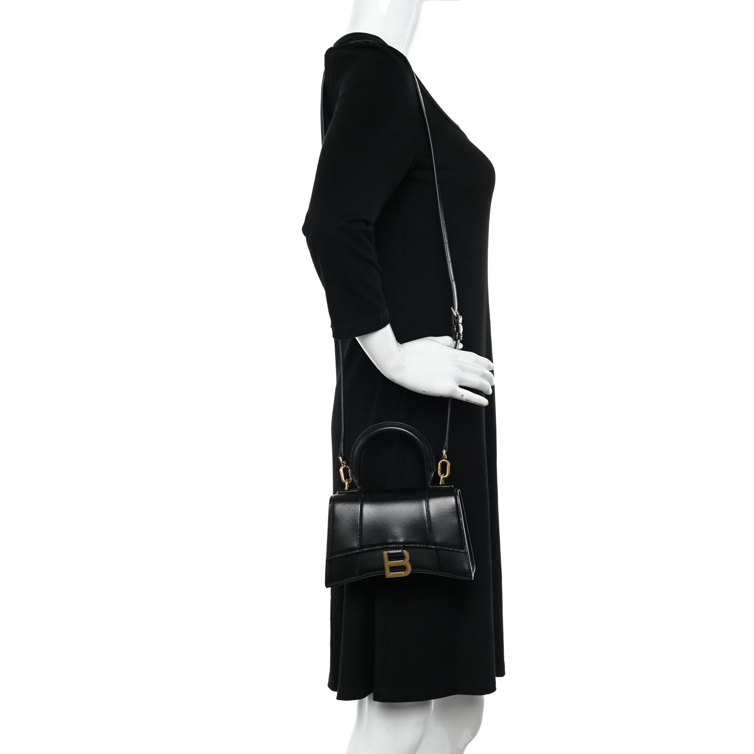 Balenciaga Shiny Box Calfskin Hourglass Top Handle Bag XS Black 2 of 11