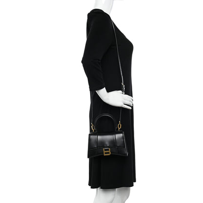 Balenciaga Shiny Box Calfskin Hourglass Top Handle Bag XS Black 2 of 11