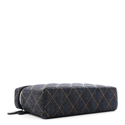 Chanel Denim Quilted Top Handle Slim Vanity Case With Chain Dark Blue Orange 4 of 11