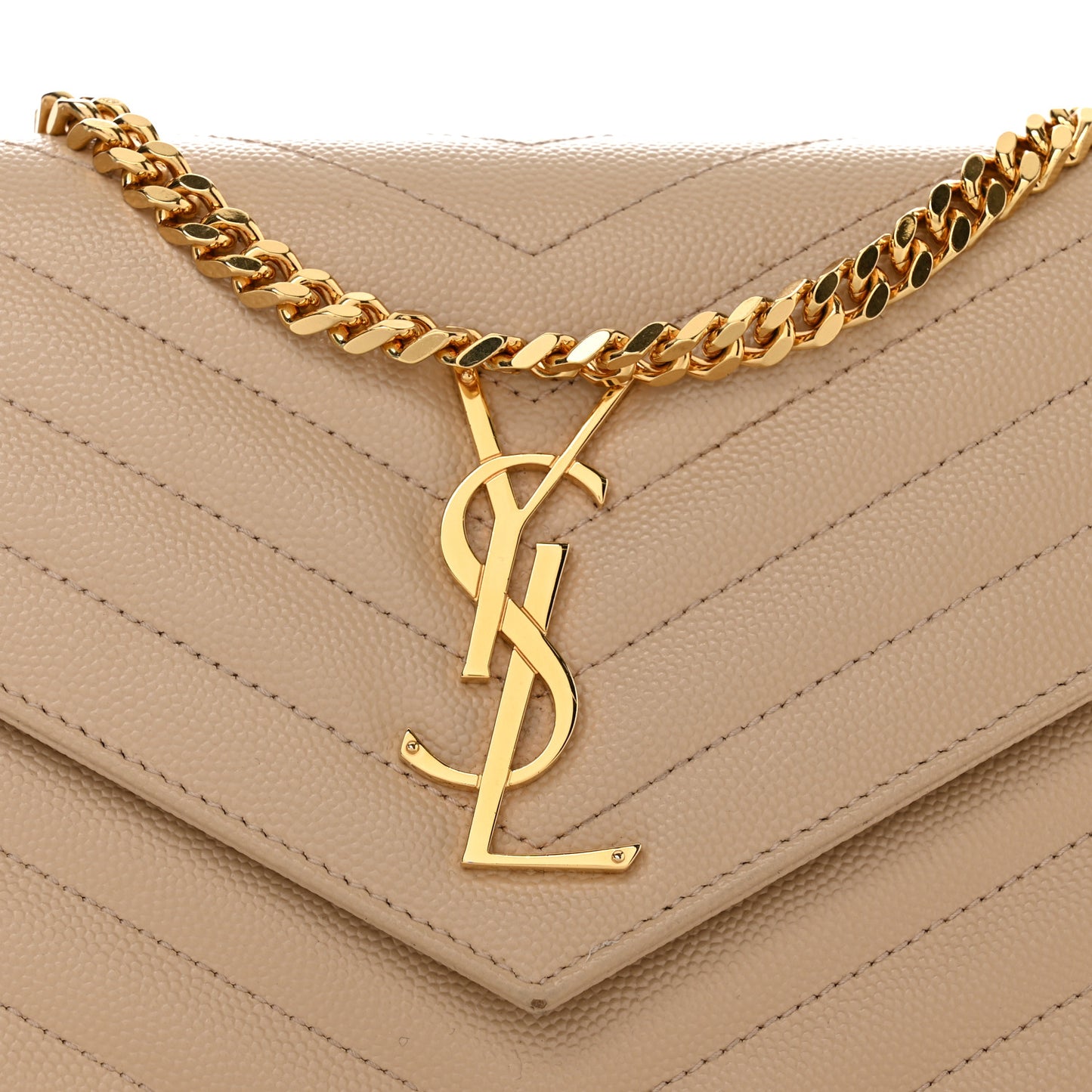 Grain De Poudre Matelasse Chevron Monogram Chain Wallet Nude Powder