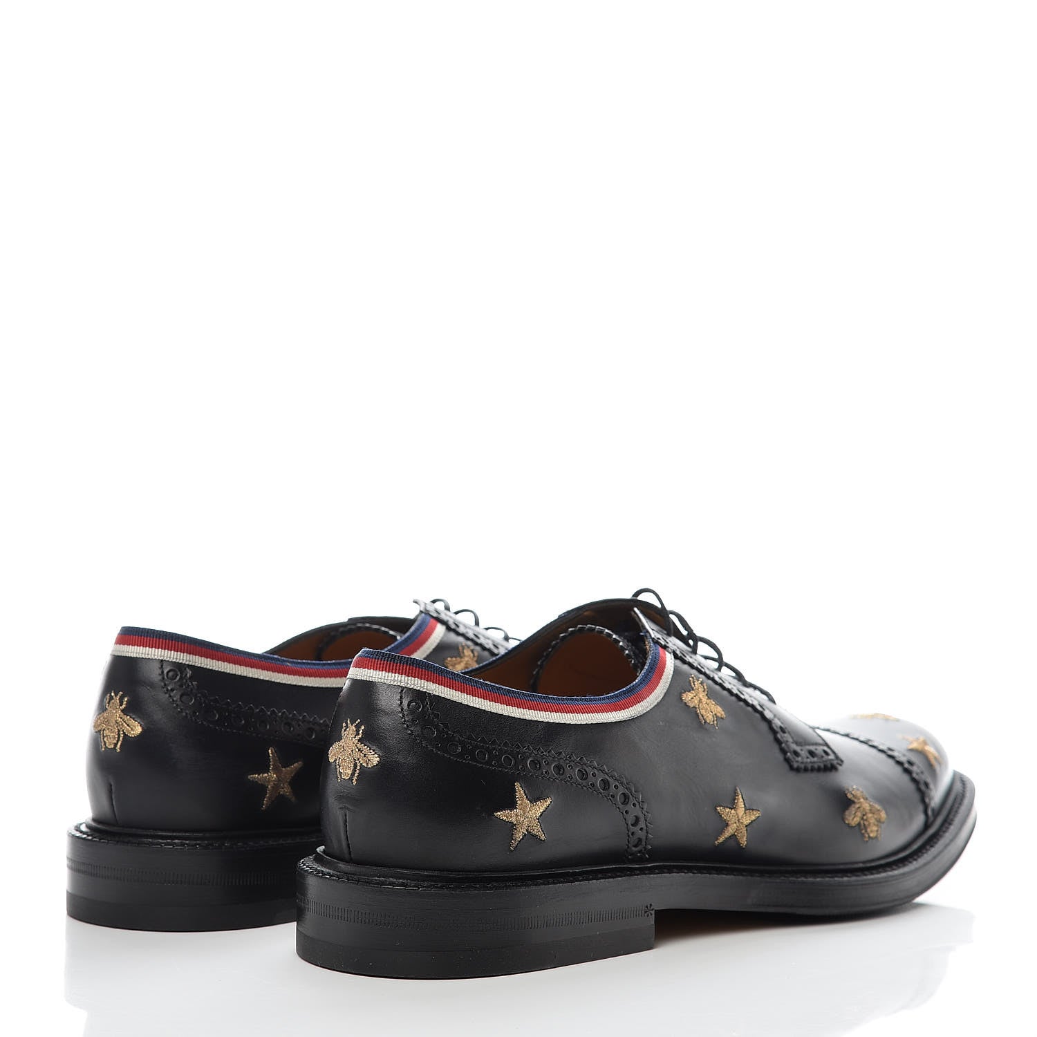Gucci Calfskin Bee Star Embroidered Mens Captoe Derby Loafers 10 Black 4 of 10