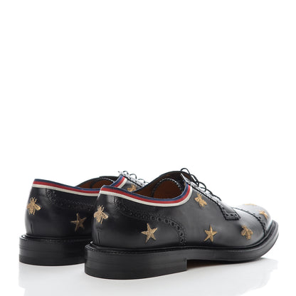 Gucci Calfskin Bee Star Embroidered Mens Captoe Derby Loafers 10 Black 4 of 10