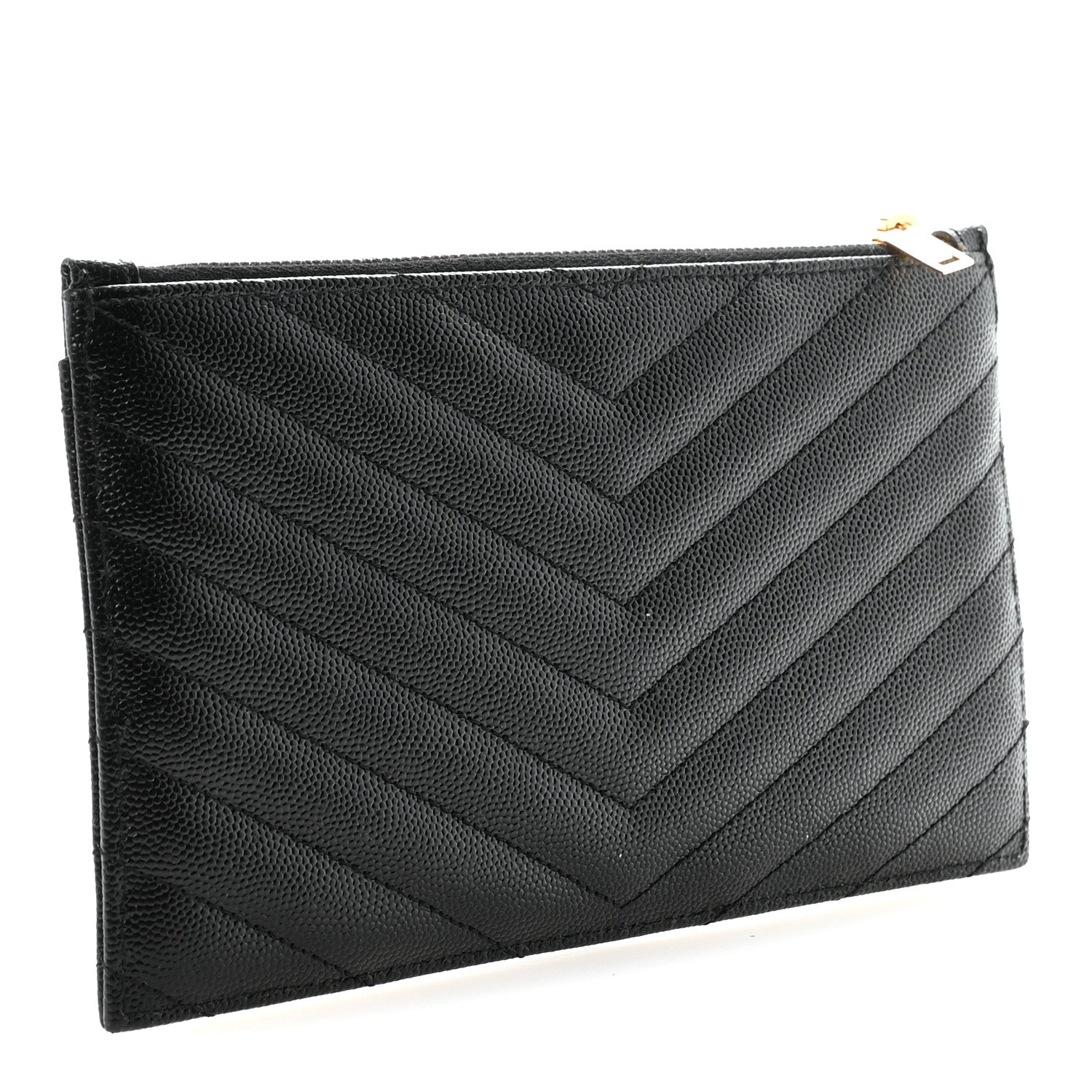 Saint Laurent Grain De Poudre Chevron Monogram Bill Pouch Black 3 of 6