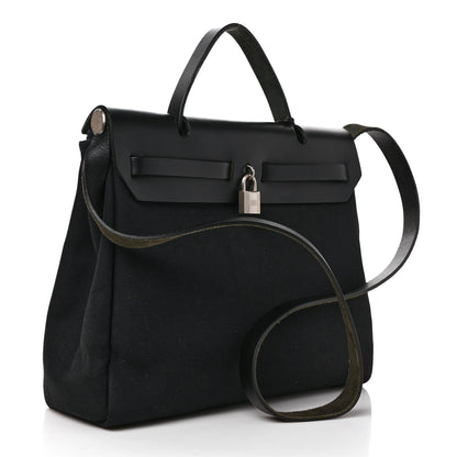 Hermes Toile Vache Calfskin Herbag 30 PM Black 4 of 15