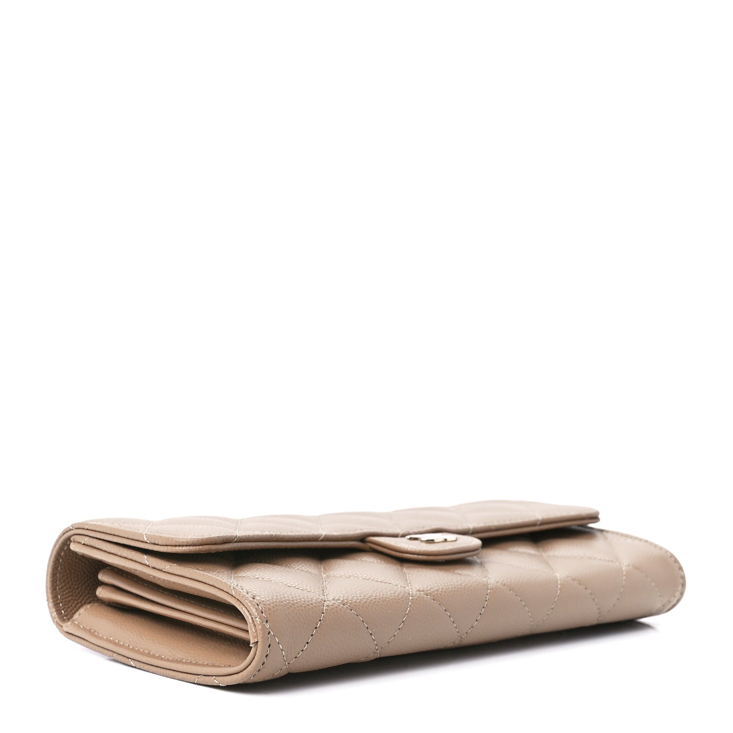 Caviar Quilted Large Gusset Flap Wallet Beige