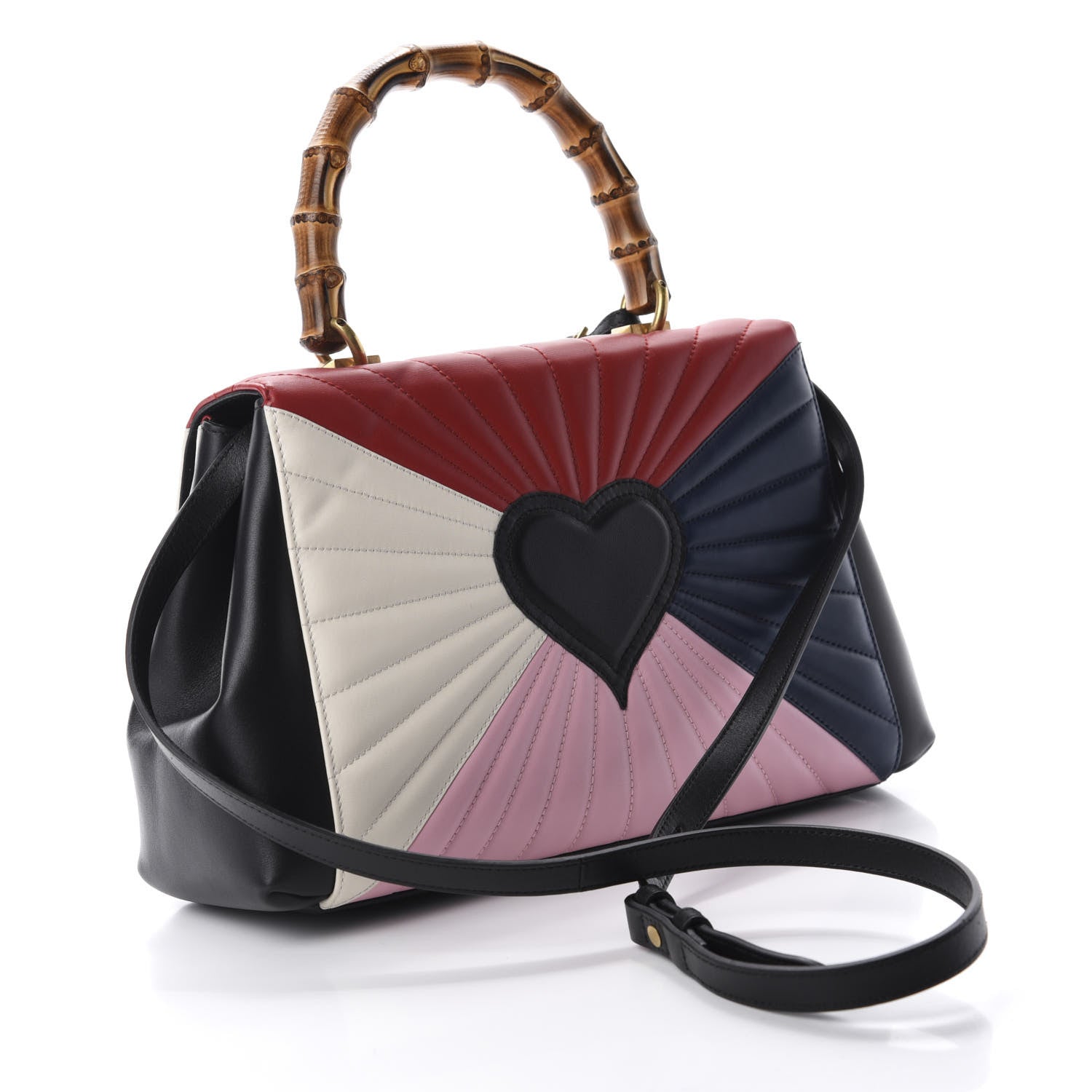 Gucci Calfskin Bamboo Trapuntata Queen Margaret Top Handle Bag Blue Agata Hibiscus Red Mystic White Sugar Pink 4 of 11
