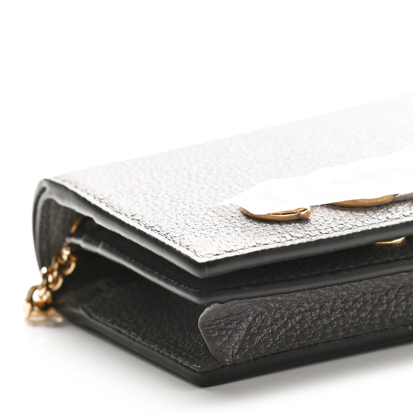 Grainy Calfskin Zumi Chain Card Case Wallet Dusty Grey