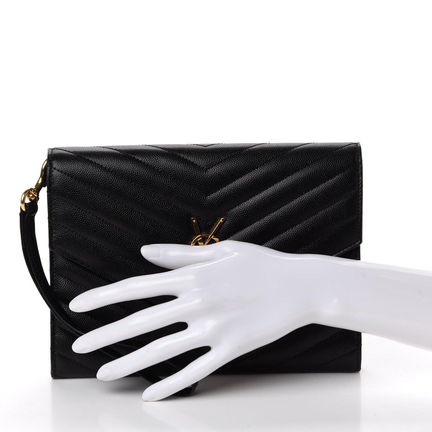 Grain De Poudre Matelasse Chevron Monogram Envelope Clutch Black