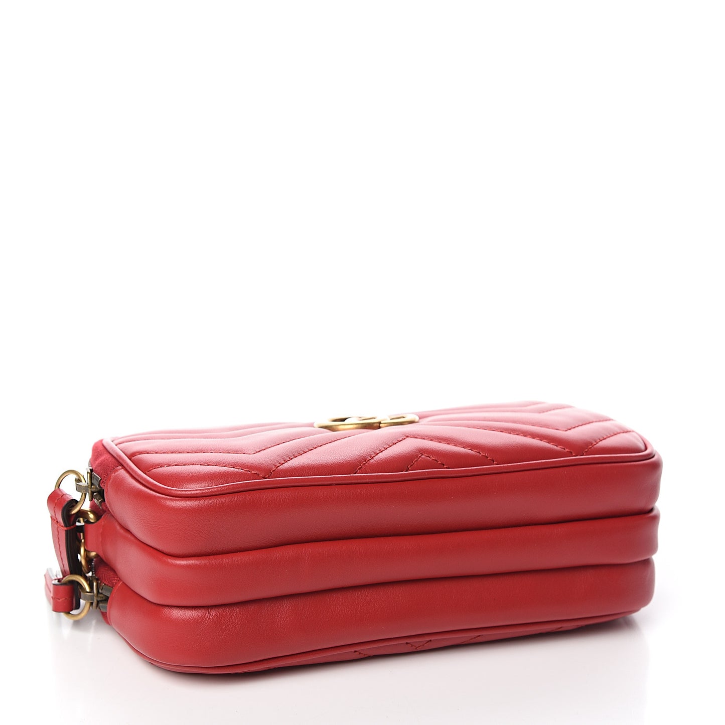 Calfskin Matelasse Mini GG Marmont Chain Crossbody Bag Hibiscus Red