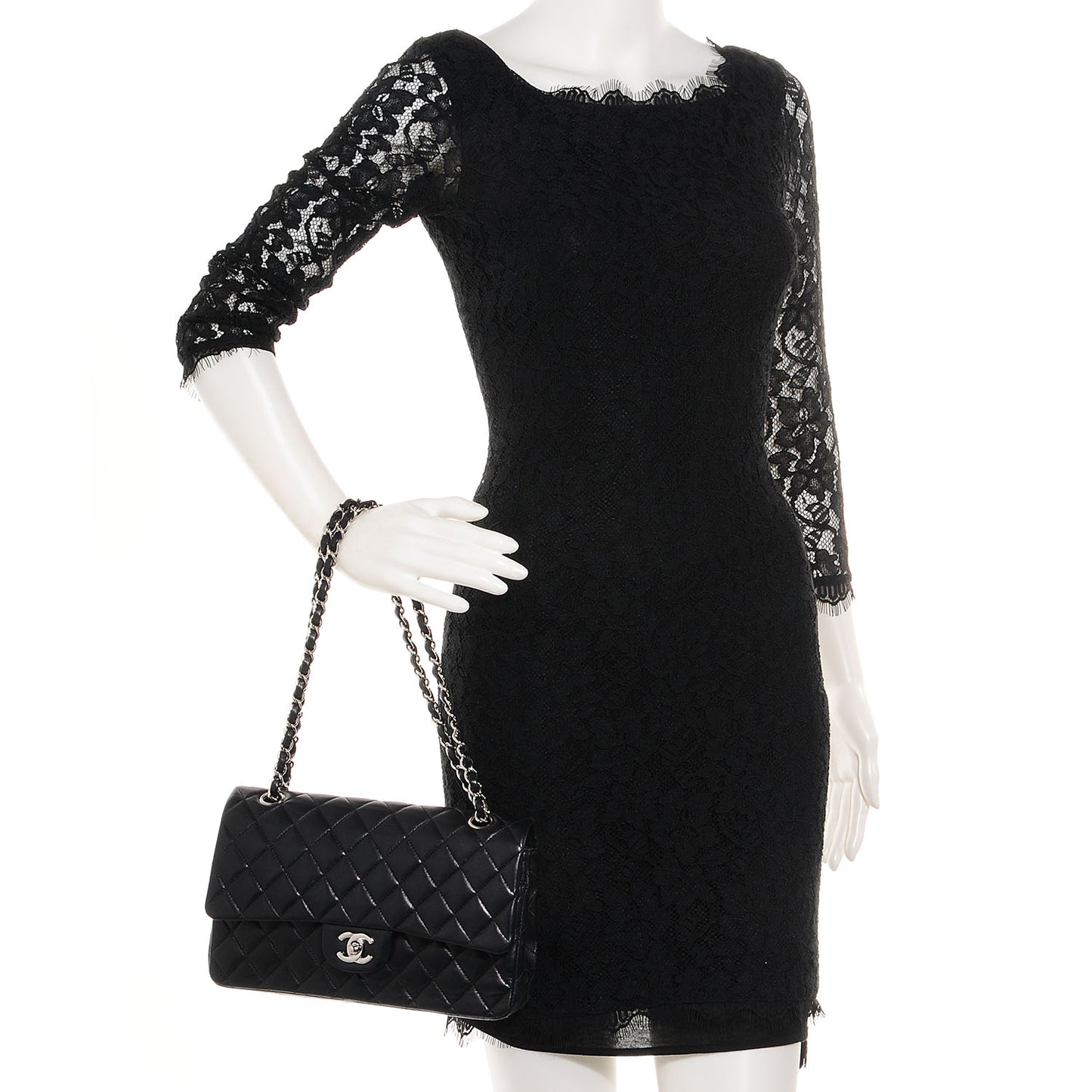 Lambskin Medium Double Flap Black