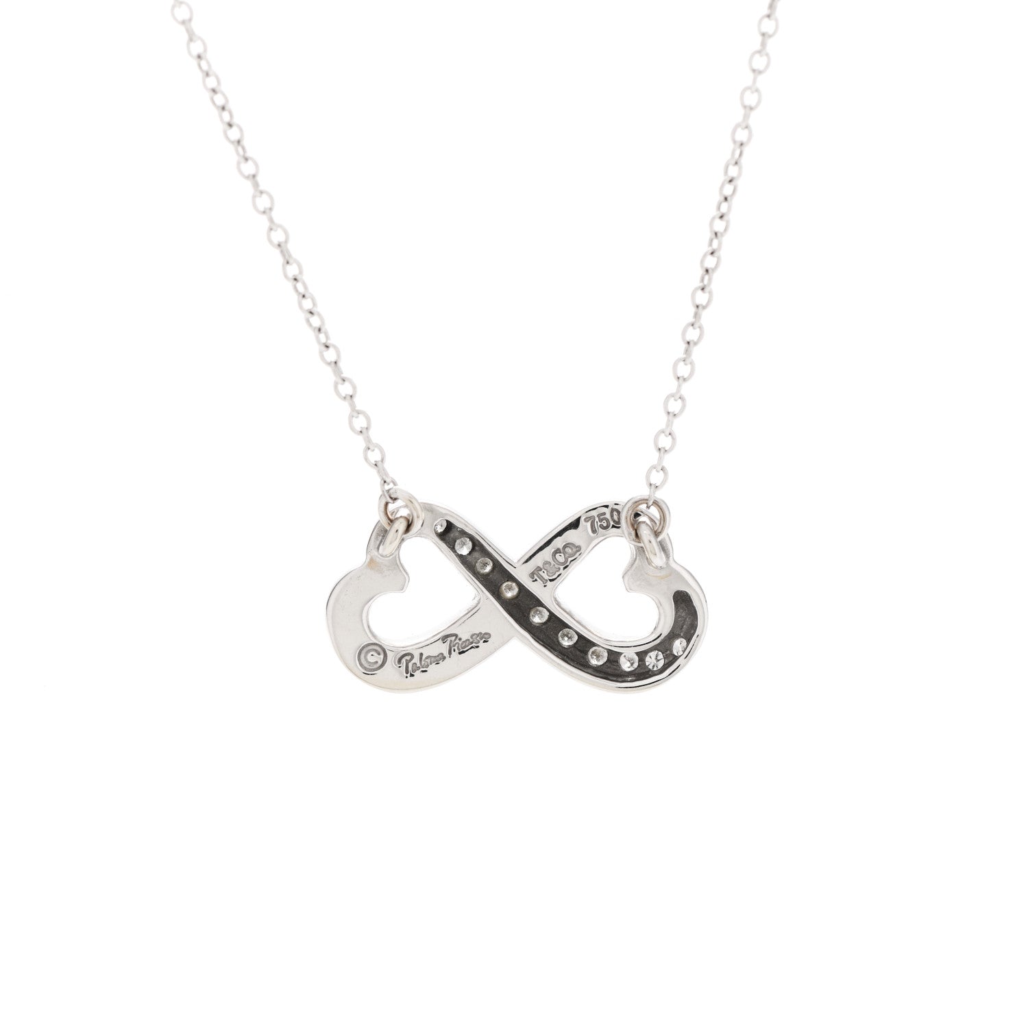 Tiffany 18K White Gold Diamond Paloma Picasso Double Loving Heart Necklace 4 of 6