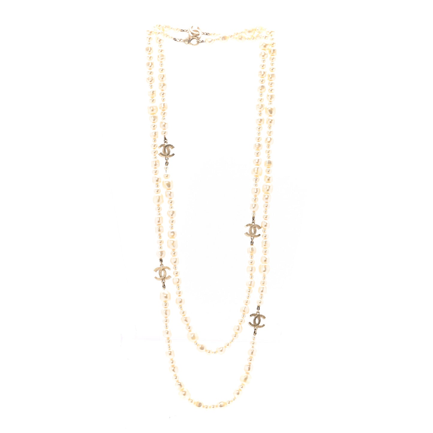 Irregular Pearl CC Long Necklace Light Gold
