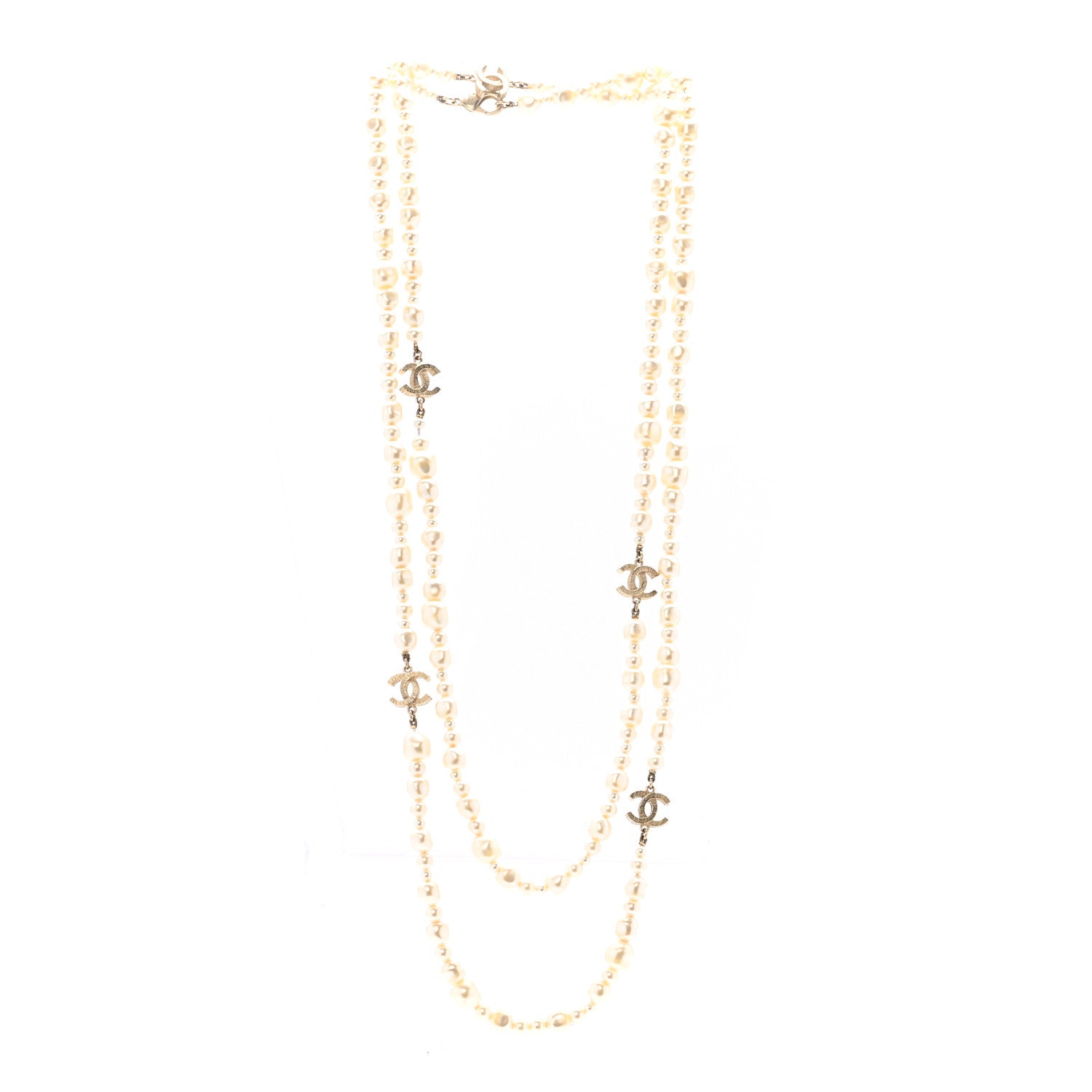 Chanel Irregular Pearl CC Long Necklace Light Gold 3 of 5