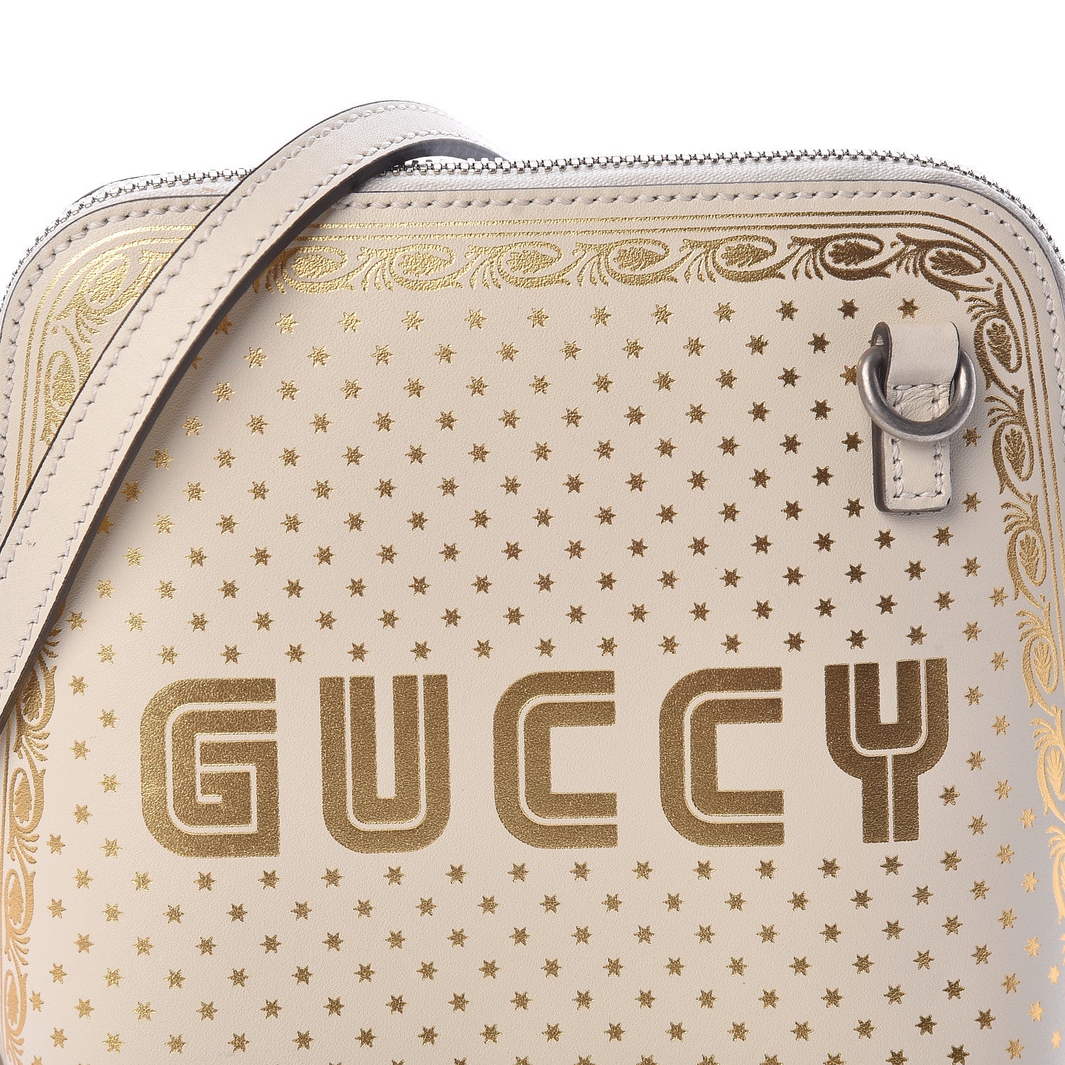 Gucci X SEGA Calfskin GUCCY Stars Mini Dome Shoulder Bag Mystic White Gold 7 of 9