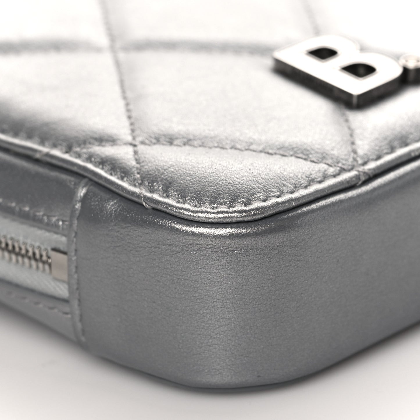 Metallic Nappa Calfskin Quilted Touch B Phone Holder Bag Silver