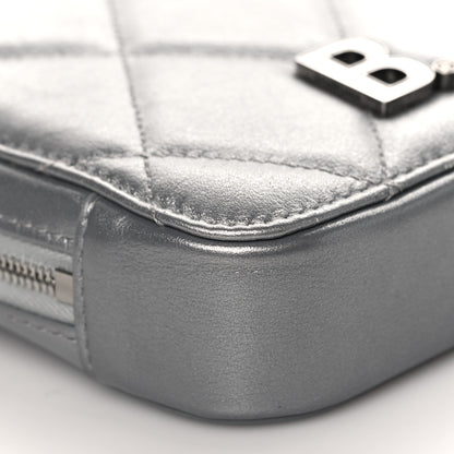 Balenciaga Metallic Nappa Calfskin Quilted Touch B Phone Holder Bag Silver 8 of 11