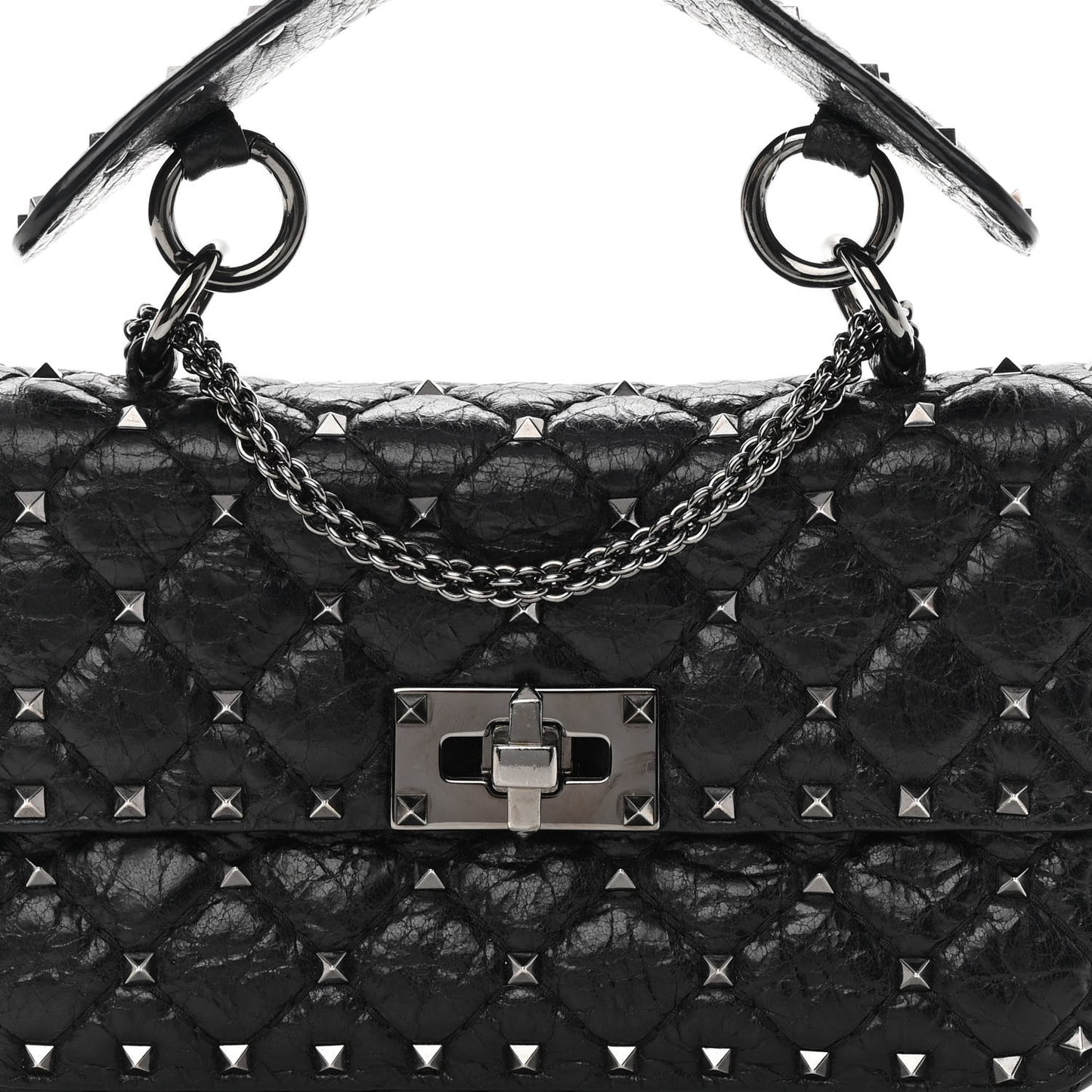 Craquele Nappa Small Rockstud Spike Shoulder Bag Black