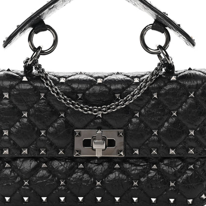 Valentino Garavani Craquele Nappa Small Rockstud Spike Shoulder Bag Black 7 of 15