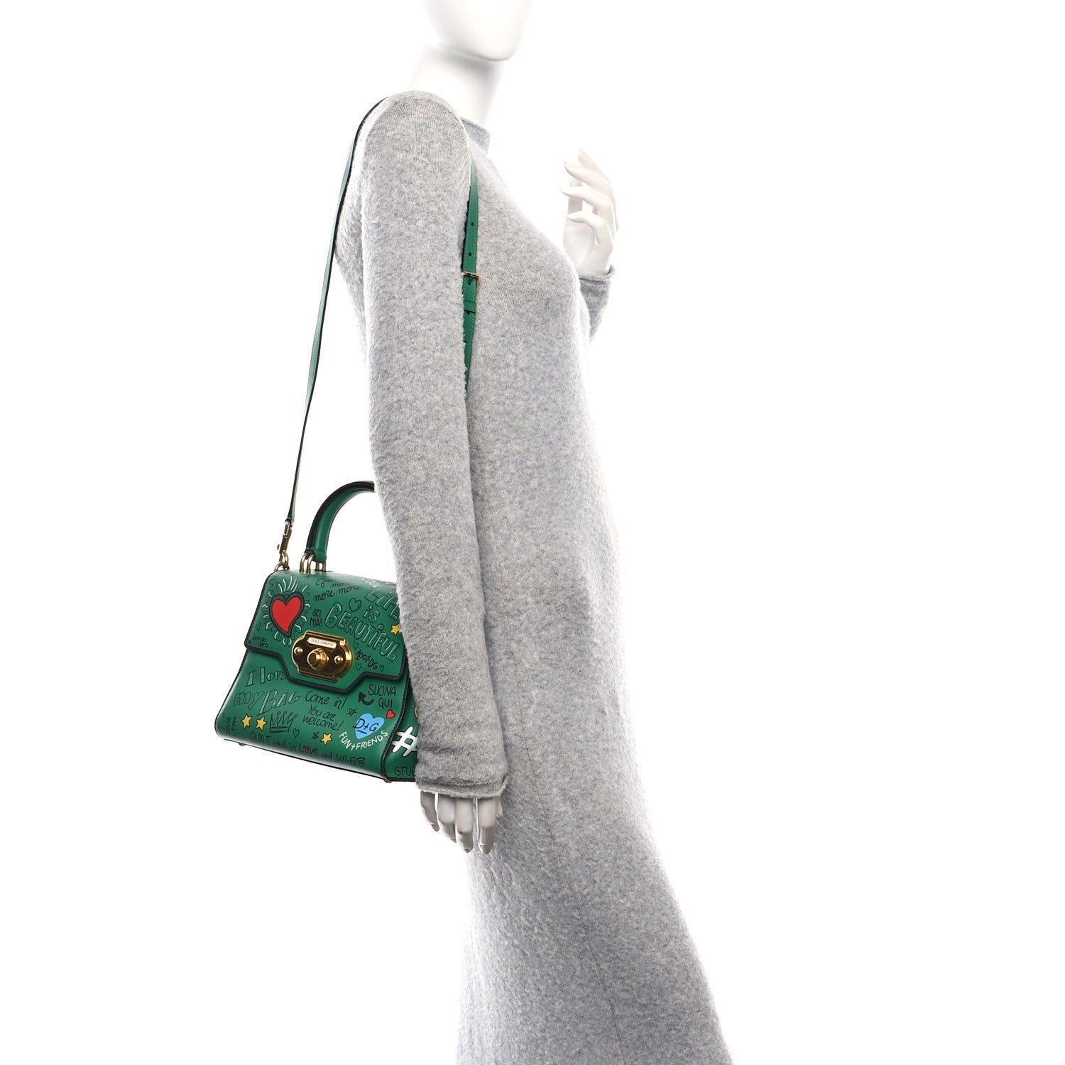 Dolce & Gabbana Calfskin Graffiti Printed Welcome Satchel Green Multicolor 2 of 14