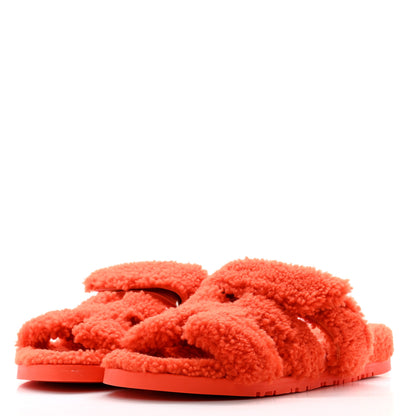 Hermes Woolskin Womens Chypre Sandals 38 Orange 3 of 11