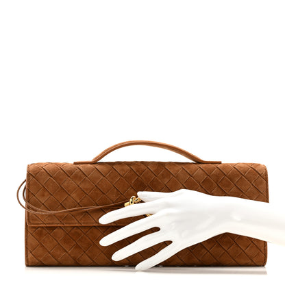 Bottega Veneta Suede Intrecciato Long Andiamo Top Handle Clutch Amber 2 of 10