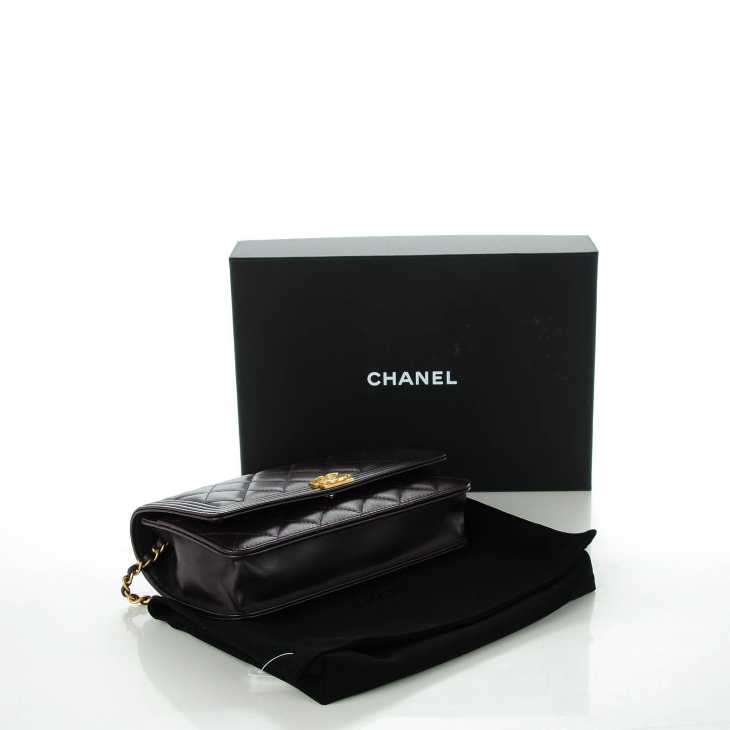 Lambskin Quilted Boy Wallet On Chain WOC Dark Purple