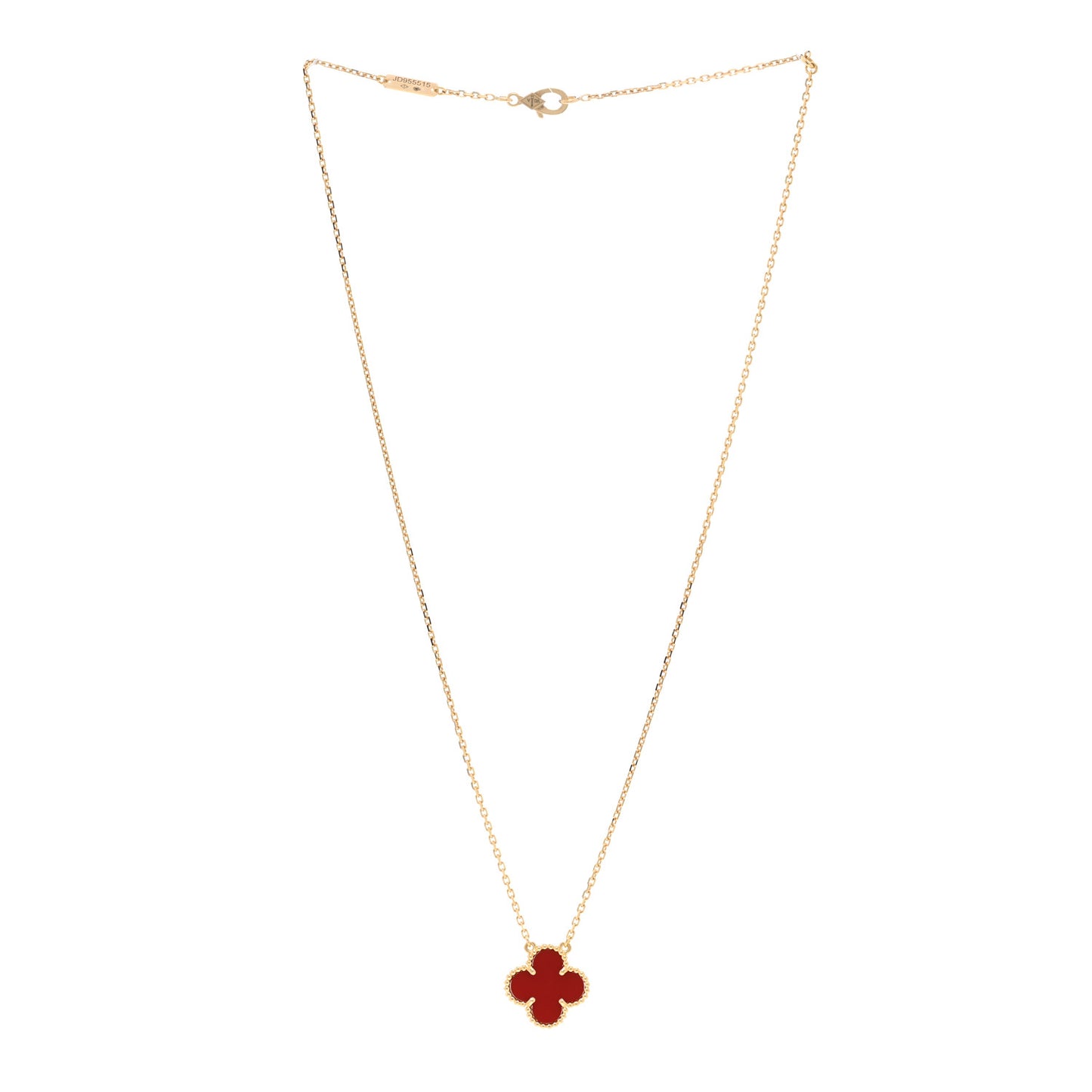 18K Yellow Gold Carnelian Vintage Alhambra Pendant Necklace