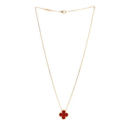 Van Cleef & Arpels 18K Yellow Gold Carnelian Vintage Alhambra Pendant Necklace 3 of 5
