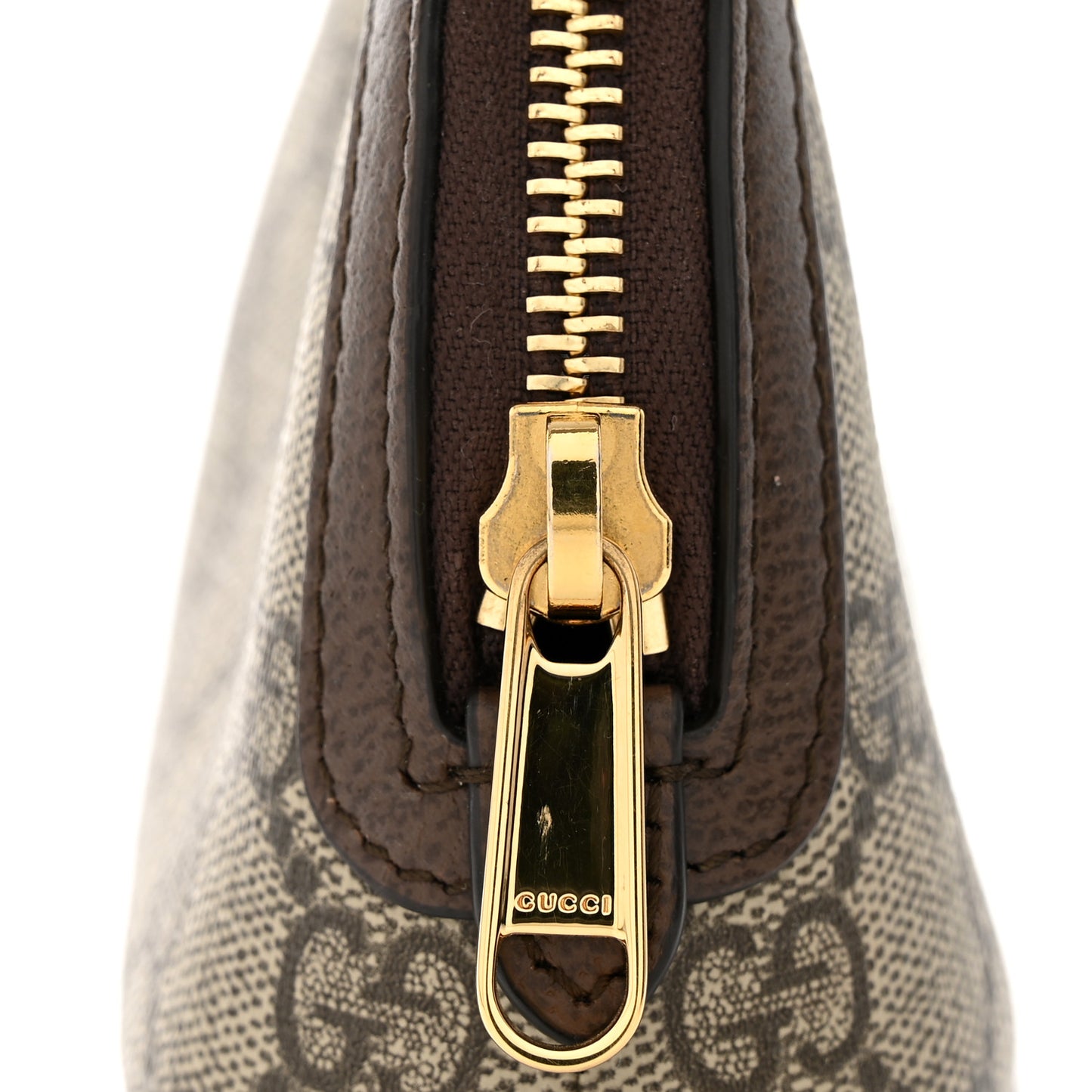 GG Supreme Monogram Textured Calfskin Web Medium Ophidia Cosmetic Case Beige Ebony New Acero