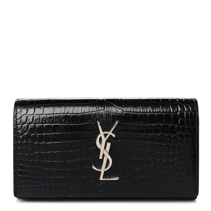 Saint Laurent Calfskin Crocodile Embossed Monogram Flap Wallet Black 1 of 8