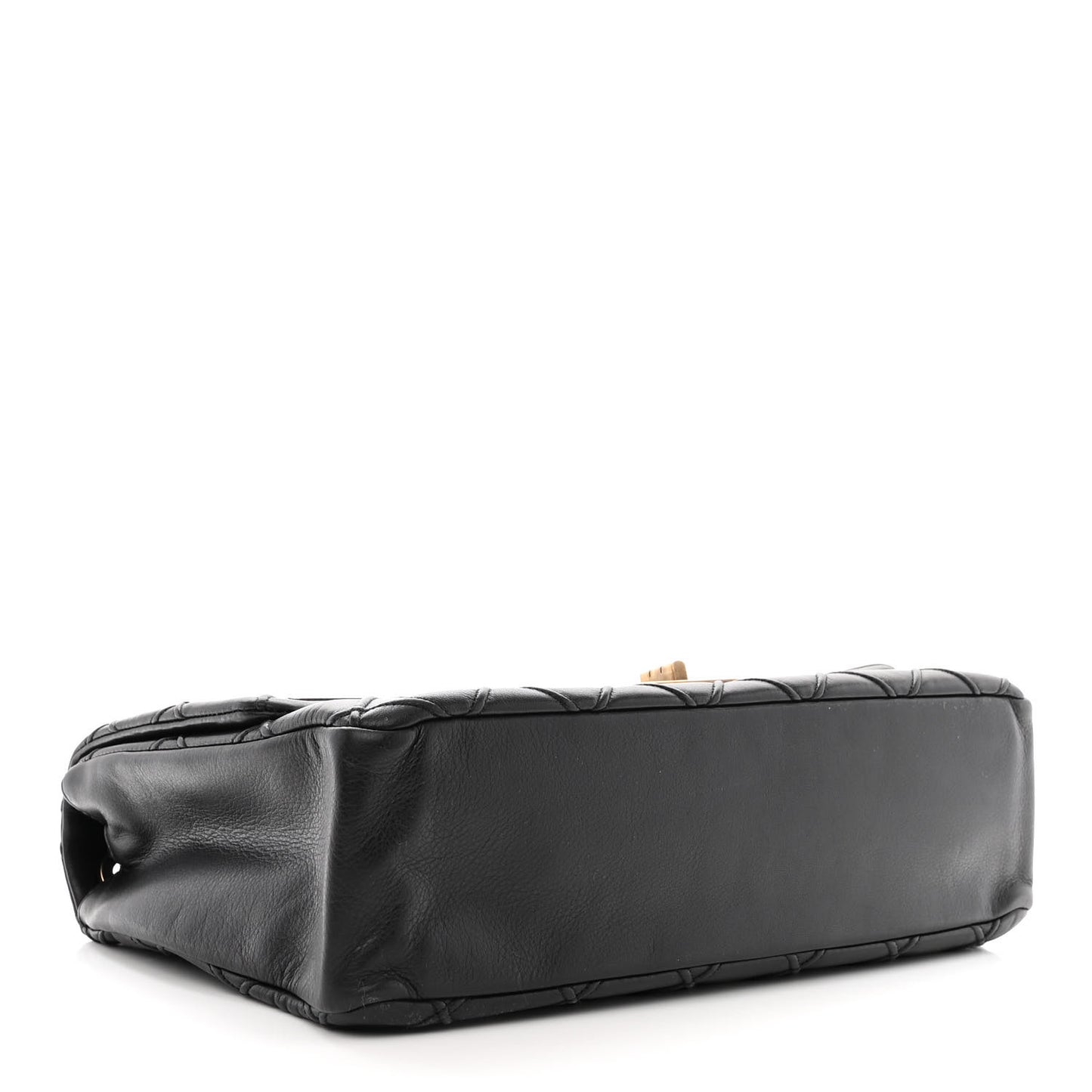 Calfskin Diamond Debossed Large Cosmos Flap Black