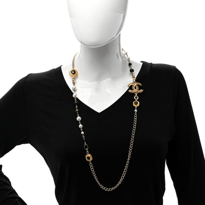 Chanel Enamel Pearl Bead CC Long Necklace Black Gold 2 of 4