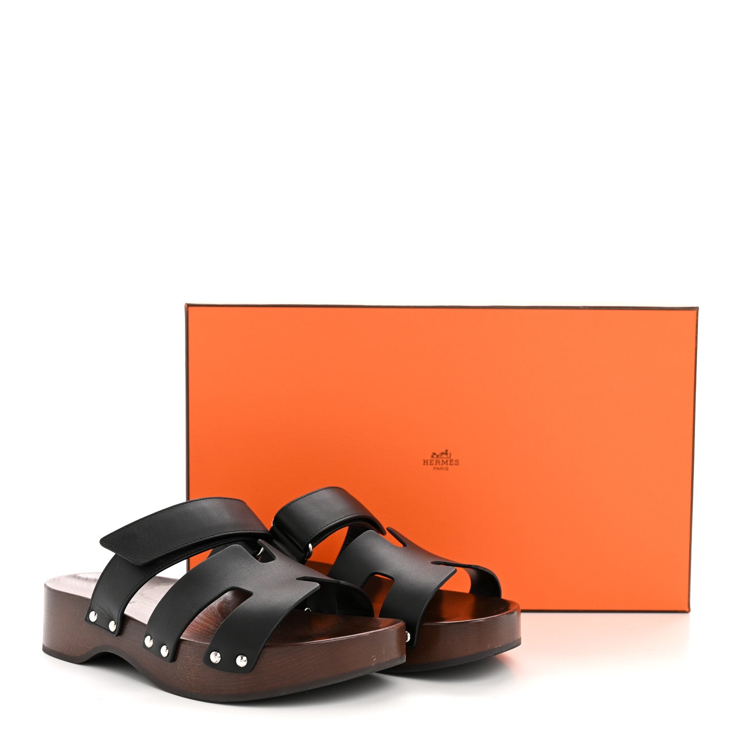 Hermes Calfskin Womens Kos Clog 37 Black 37 Black 9 of 9