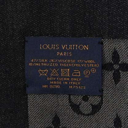 Louis Vuitton Silk Lurex Wool Monogram Shine Shawl Black 3 of 4