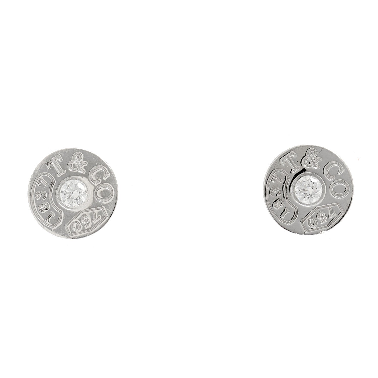 Tiffany 18K White Gold Diamond 1837 Circle Earrings 1 of 4