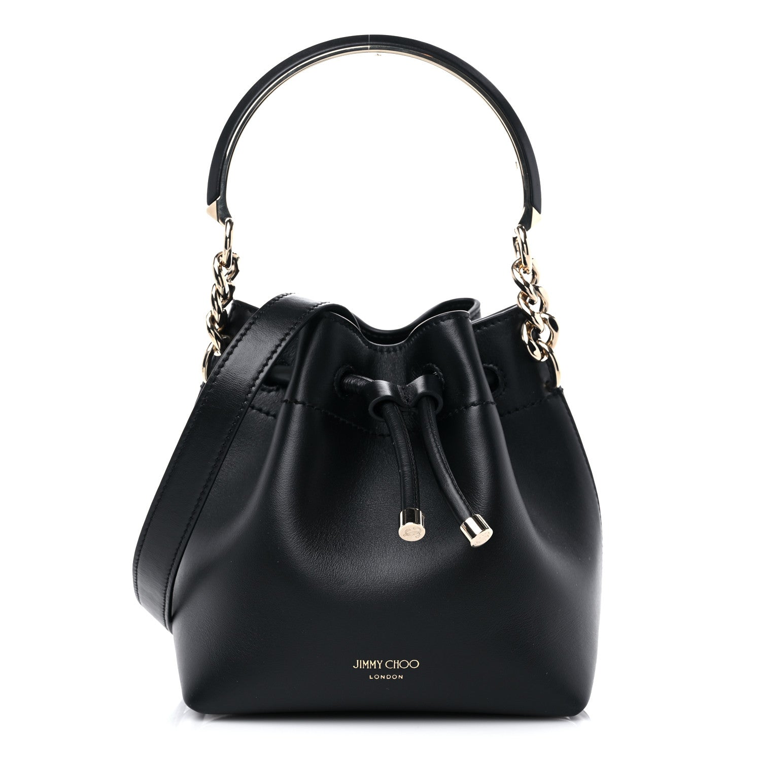 Jimmy Choo Smooth Shiny Calfskin Bon Bon Bucket Bag Black 1 of 8