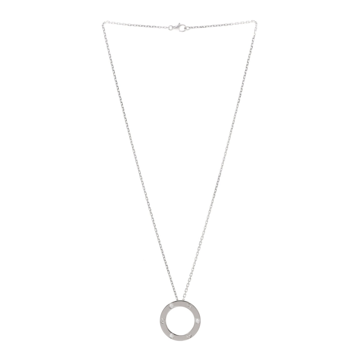18K White Gold 3 Diamonds LOVE Pendant Necklace