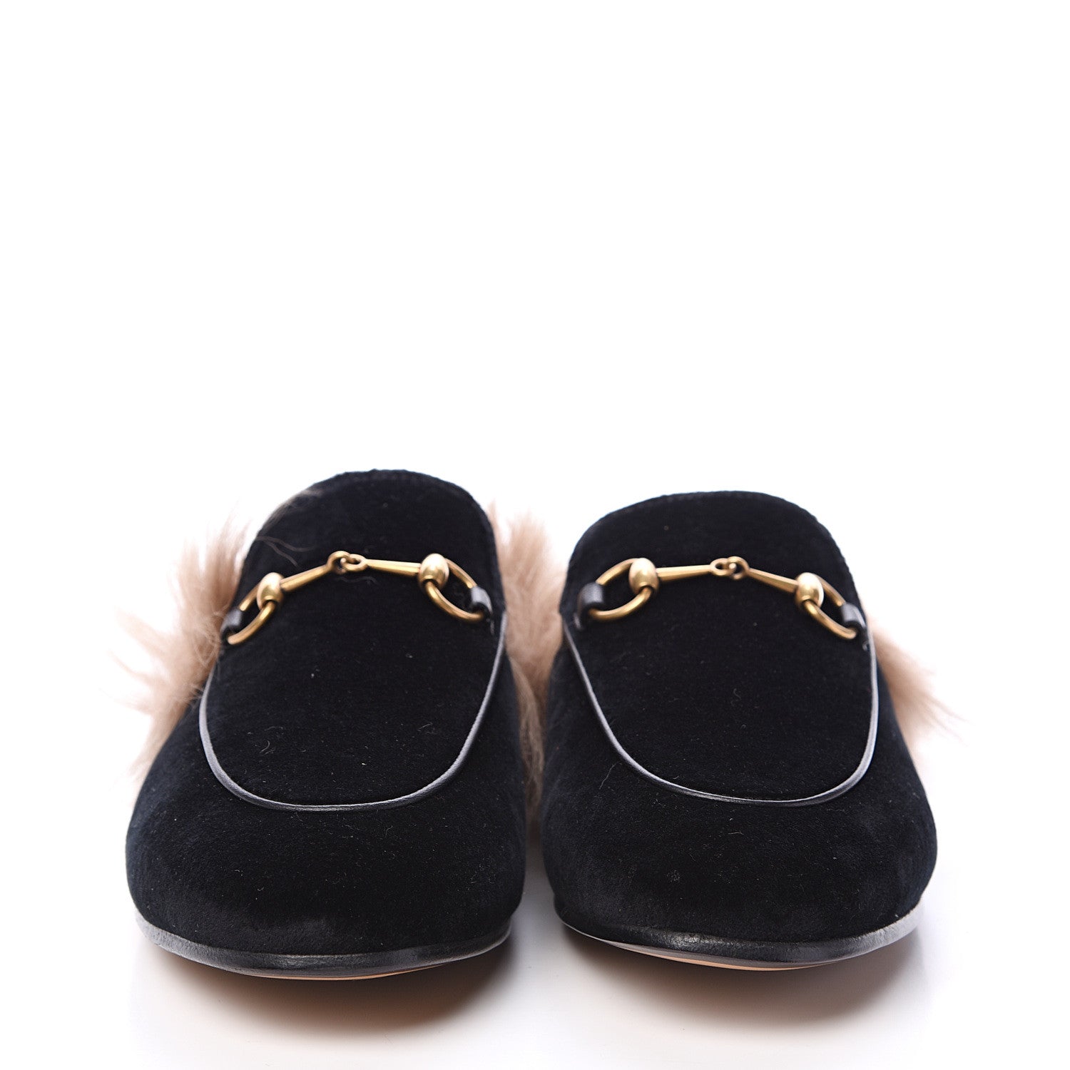 Gucci Velvet Fur Womens Princetown Slippers 37.5 Black 2 of 8