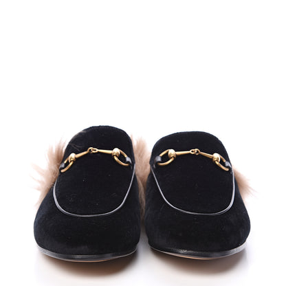 Gucci Velvet Fur Womens Princetown Slippers 37.5 Black 2 of 8