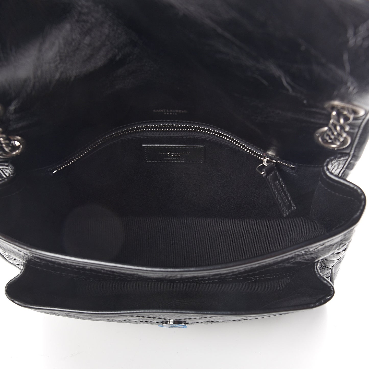 Crinkled Calfskin Matelasse Monogram Medium Niki Chain Satchel Black