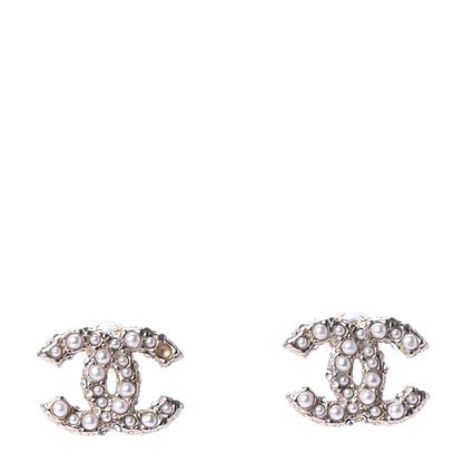 Chanel Pearl Crystal CC Earrings Light Gold 1 of 5