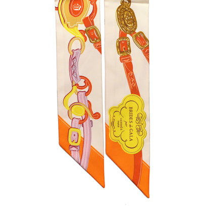 Hermes Silk Brides de Gala Applique Pique Twilly Creme Orange Jaune 2 of 4