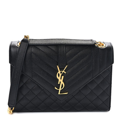 Saint Laurent Grain De Poudre Textured Mixed Matelasse Triquilt Medium Monogram Satchel Black 1 of 8