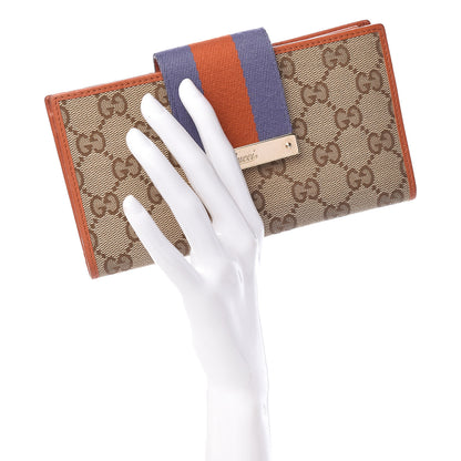 Gucci Monogram Calfskin Ladies Web Long Wallet Beige Ebony Orange 2 of 9